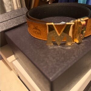 MCM Brown Belt Bag with Gold Buckle